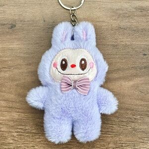 Labubu Inspired Purple Bunny Rabbit Easter Plush Bow Tie Keychain Backpack Charm